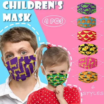 

Children's Funny Cartoons Printed Mouth Face Mask Washable Reusable 4pc Mask Breathable For Boys And Girls Warm mouth-muffle