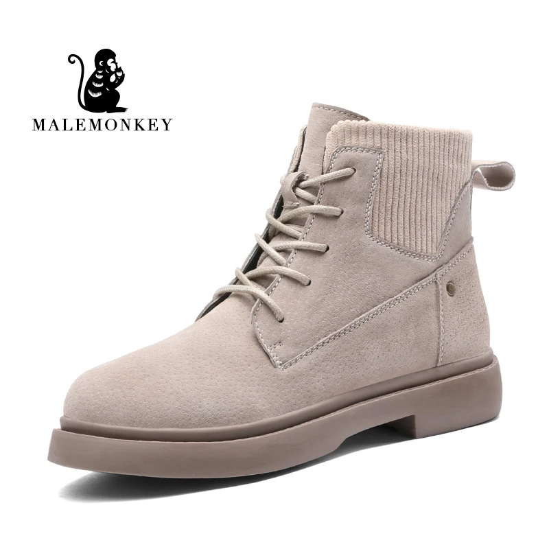 

Malemonkey 2019 Size35-40 Winter Ankle Lace-up Round Toe Thick Bottom Riding Equestrian Warm And Thickened Motorcycle Boots