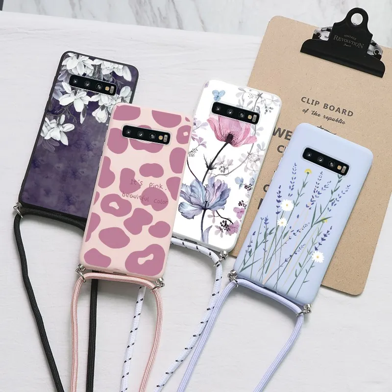 samsung cute phone cover TPU Coque Cases For Samsung S10 Plus On For Samsung S10e S10 G975 F U W Galaxy S10 G973F Rope Chain Necklace Strap Lanyard Cover cute phone cases for samsung 