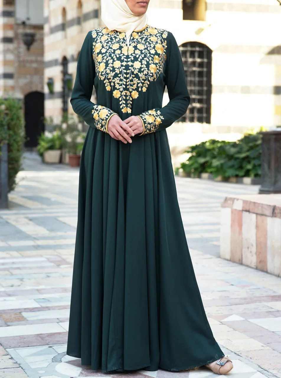 WEPBEL мусульманское Макси платье леди цветок вышивка этническая с длинным рукавом исламский халат линия Золотой цветок печатных элегантный