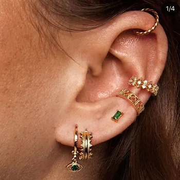 

Cao Suitable Best Seller New Style Occident Fashion 6-Piece Set WOMEN'S Ear Studs Clip-on Copper Zircon Ear Bone Stud Earrings