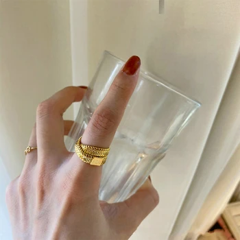 

GHIDBK Unique Design Gold Snake Chain Wide Rings for Women Street Style Statement Ring Adjustable Dainty Ring Jewelry Wholesale