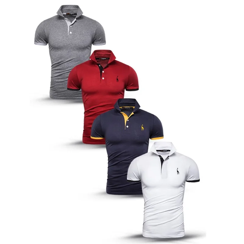 

Dropshipping NEGIZBER 4 Pieces/Lot Polo Shrit Men Brand Quality Cotton Breathable Polo Giraffe Mens Solid Patchwork Mens Polo