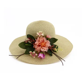 

2020 New Fashion Casual Summer Flower Wide Brim Straw Hat Solid Color Visor Women'S Hat Beach Hat