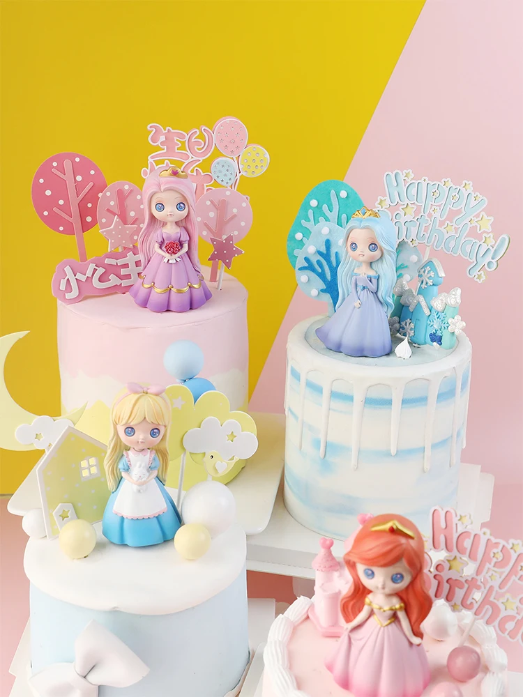 Boneca princesa rosa para assar bolo decoração, saia e coroa ornamento,  menina transporte, castelo, bolo de aniversário Topper, inserir sinal, Tina  - AliExpress