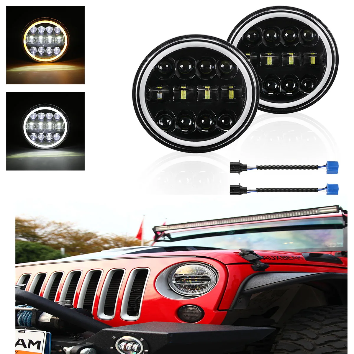 7 дюймовый круглый светодиодный фар Hi/ближнего и дальнего света лампы фары с Halo