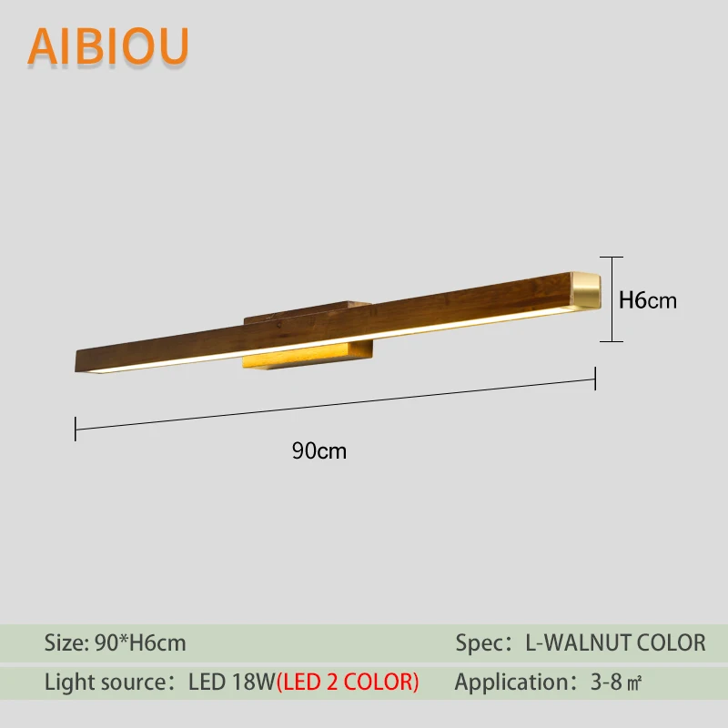 L-Walnut LED 2 COLOR AIBIOU современный 220 В светодиодный настенный светильник s для спальни, скандинавский Деревянный Зеркальный настенный светильник, длинный настенный светильник для чтения - Цвет абажура: L-Walnut LED 2 COLOR