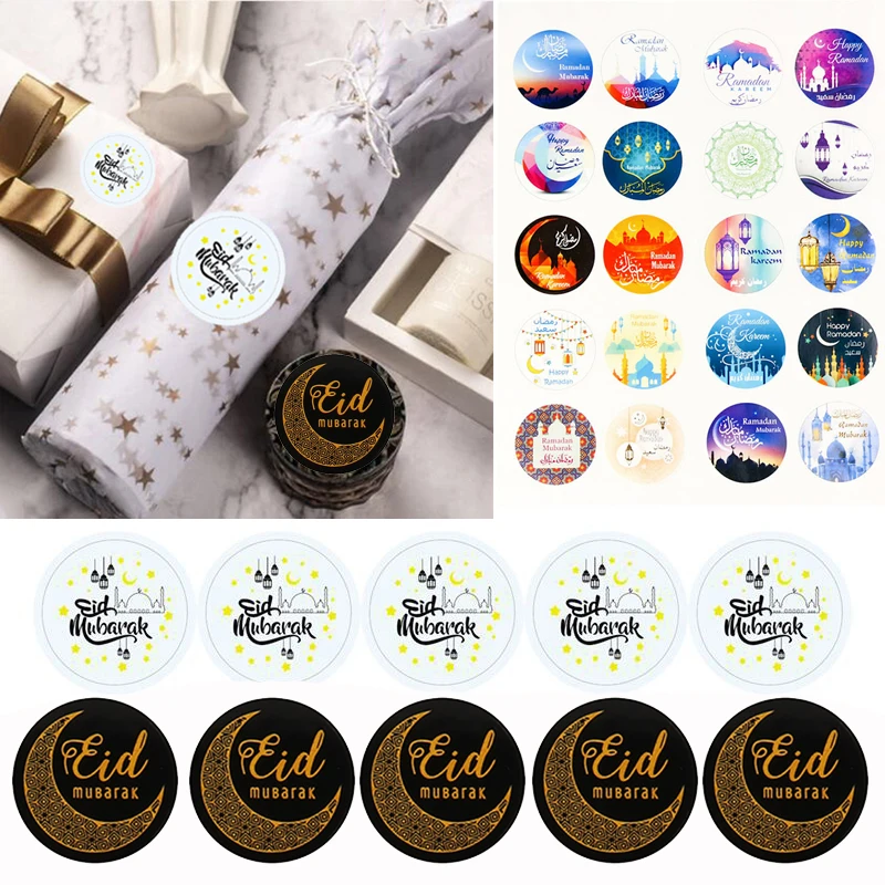 

60/100pcs Eid Mubarak Decoration Paper Stickers Lable Seal Gift Stickers Ramadan Mubarak Eid Decorations Islamic Muslim Gifts