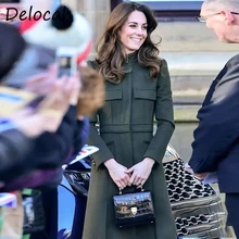 Delocah nowy 2021 jesień kobiety projektant mody prochowce księżniczka Kate z długim rękawem drukuj panie linii Midi płaszcze płaszcz
