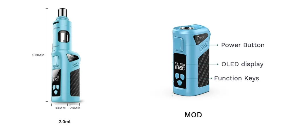 Original Vaporesso Target Mini Kit Vape 40W TC Box Mod With Guardian Tank 1400mAh Built-in Battery Vapour Electronic Cigarett 10