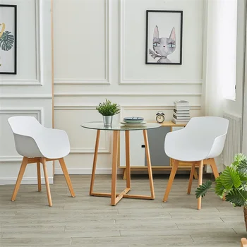 

Dining Table and Chair Set Glass Dining Table Transparent Plastic Modern Charis Set of 4 with Wooden Legs for Dining Room