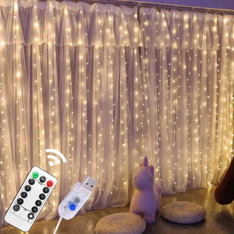 

LED Fairy Lights USB LED Curtain String Light 3X3M 3X1M 3X2M Fairy Garland For New Year Christmas Outdoor Wedding Home Decor