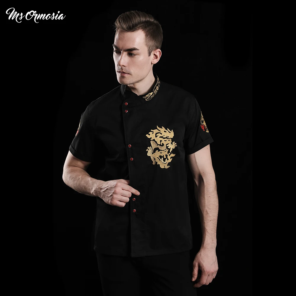 

wholesale Unisex Breathable Short Sleeve Professional Chef Uniform Dragon totem Cooking Cook Jacket Bakery Chef working Uniform