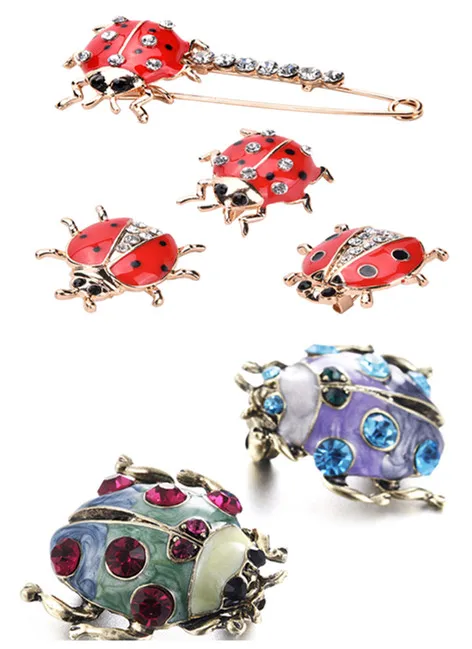 1 Pcs Crystal Oil Ladybug Brooch Fashion Rhinestone Insect Brooch Female Jewelry Handmade Animal Brooch 7 Styles