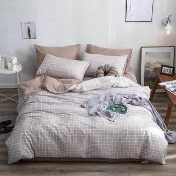 

Pure Cotton Simple Style plaid bedding sets bed linen duvet cover flat sheet Bedding Set Full King Single Queen,bed set 2020