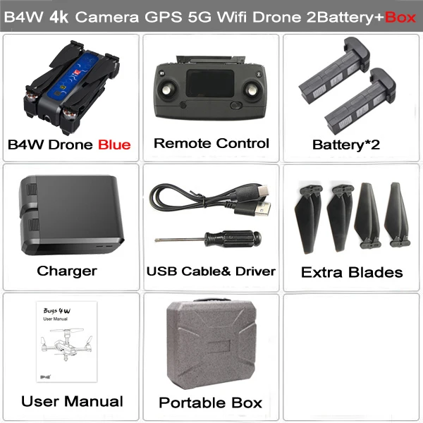 MJX Bugs 4W B4W Real 4K FHD камера 5G wifi gps бесщеточный складной Дрон анти-встряхивание 1,6 км 20 минут оптический поток RC Квадрокоптер - Цвет: B4W Blue 4K 2B Case