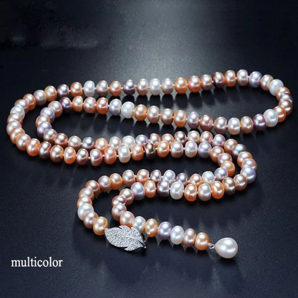 

YKNRBPH S925 Natural Freshwater Round Pearl sweater chain long double circle sweater autumn and winter Pearl necklace