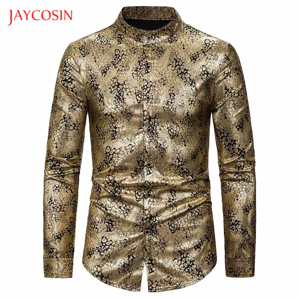 Joycosin Новая мужская рубашка, Повседневная модная мужская одежда, королевская БЛАГОРОДНАЯ Мужская рубашка с длинным рукавом и стоячим воротником, облегающие рубашки