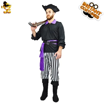 

Adult Man Pirate Cosplay Costume Handsome Dark Carnival Party Masquerade Retro Black Stripe Imitation Set