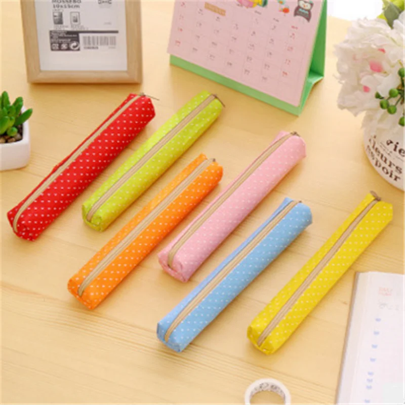 

1Pcs Cute Small Fresh Canvas Zipper Pencil Cases Candy Dot Fashion for Women School Supplie Stationery Bag
