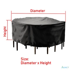 Waterproof Outdoor Garden Furniture Cover for Round Table and Chairs - Durable Protection Against Rain, Snow, and Dust (Black)