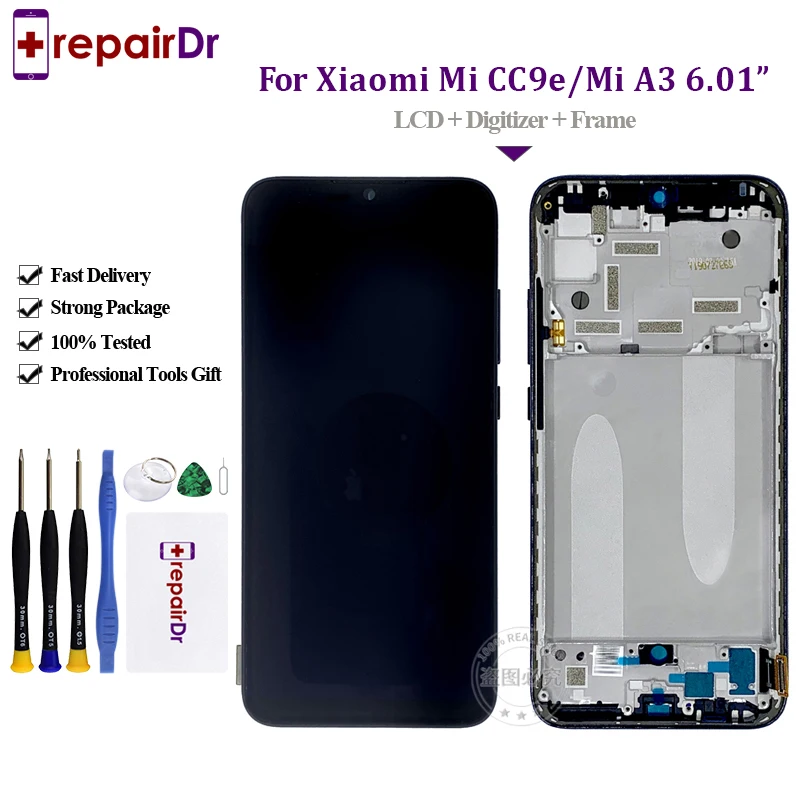 Super AMOLED для Xiaomi Mi A3 ЖК-дисплей кодирующий преобразователь сенсорного экрана в сборе запасные части 6,0" для Xiaomi Mi CC9e lcd+ рамка