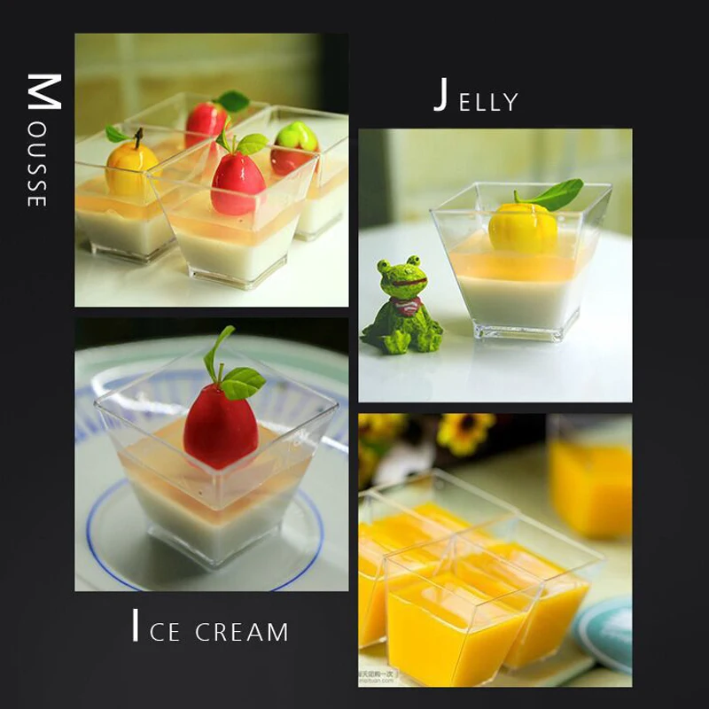 50/100pcs Square Dessert Cups Mini Plastic 2oz Clear Party Wedding Decor Transparent Dessert Cup KSI999