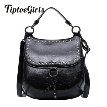 

Leather Fashion Rivets Saddle Bags Simple Design Bag For Woman Shoulder Handbag Ladies Brand Luxury Handbags Quality Women Bags