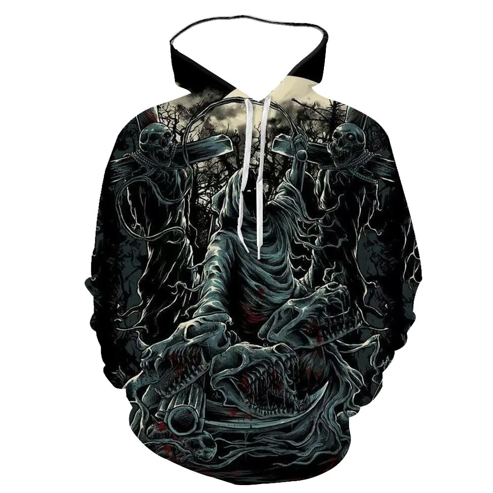 

Spring and autumn new European and American style 3D digital printing personality skull skull hooded long-sleeved men's top