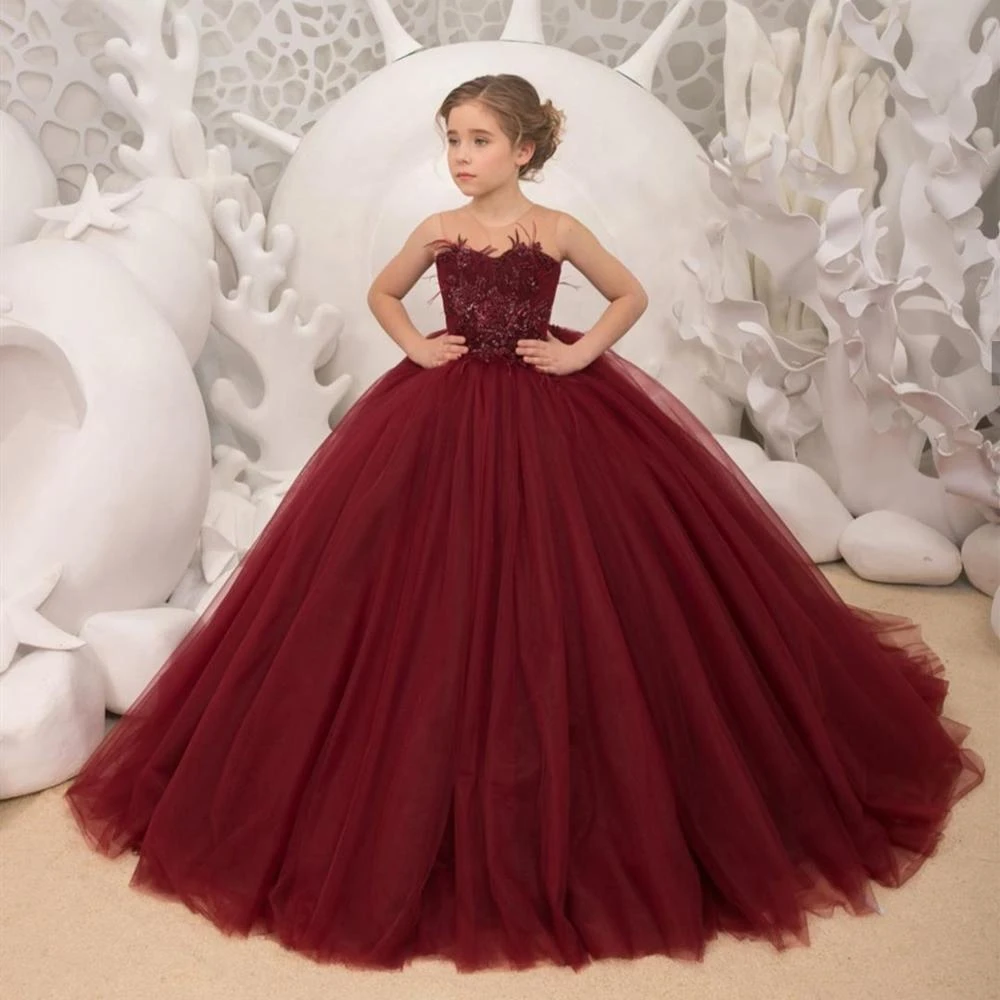 huella dactilar Molestia Marcado 2019 vestido de niña de flor de vino rojo vestido de graduación vestido de  15 años de plumas vestido de bola sin mangas con cuentas vestidos de chica para  fiesta 2019|Vestidos floreados