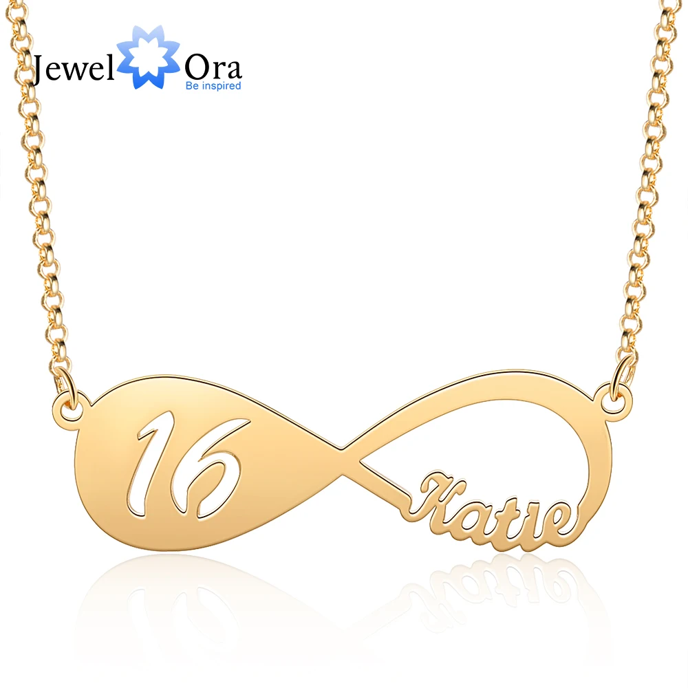 

Дизайнерская Персонализированная имя бесконечность ожерелье с возрастом от 12 до 18 лет, старая номера возраст пользовательские кулон-табличка с именем ожерелье подарок на день рождения