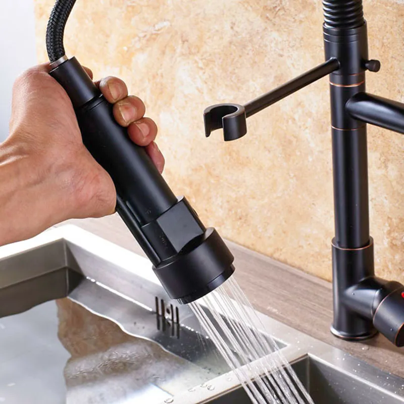  Chrome Spring Pull Down Kitchen Faucet Dual Spouts 360 Swivel Handheld Shower Kitchen Mixer Crane H - 4000335219018
