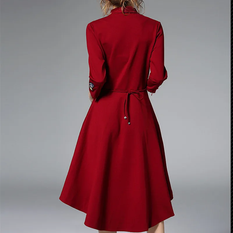 

Woman Dress Autumn Winter New A-Line Solid Casual Dress Irregular Patchwork Slim V-Neck Dress De Verano CJ074