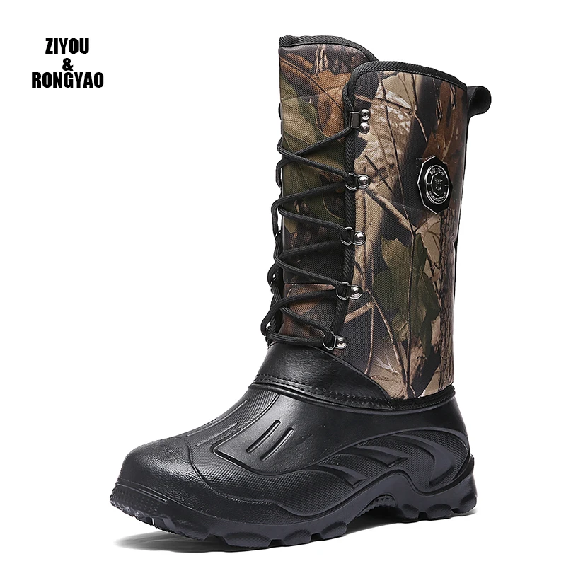 

Big Size Man Army snow Boots warm fur Winter Outdoor Men knee high Boots waterproof short plush Top lace up Shoes 40-46