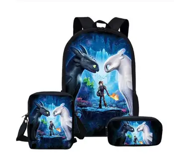 

16Inch/3Pcs How To Train Your Dragon 3D Printing Backpacks Pencil Bag Portfolio School Bags For Boys Girls Bookbag Satchel