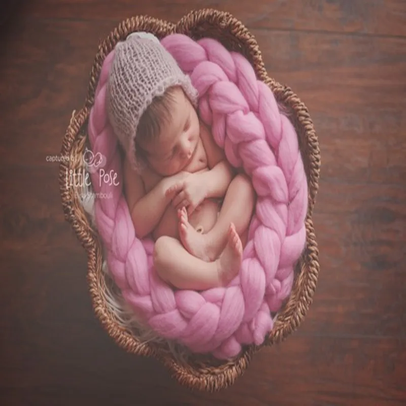 

55x55cm pure hand-woven baby blanket twist braid photo props filler woven carpet baby photo prop blanket cushion