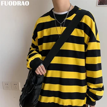 

FUODRAO Oversized Streetwear Striped Hoodies Men Autumn Hip Hop Harajuku Sweatshirts Korean Fashion O-Neck Pullovers W240