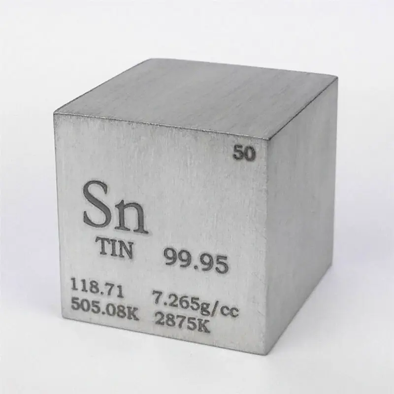 

1 inch 25.4mm Tin Metal Cube 99.95% 119grams Engraved Period Table