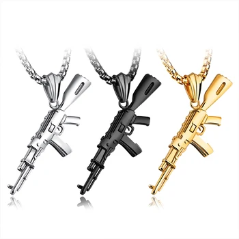 

AK necklaces mens hip hop gun necklace pendants stainless steel punk necklace gifts for male gun necklace jewelry on the neck