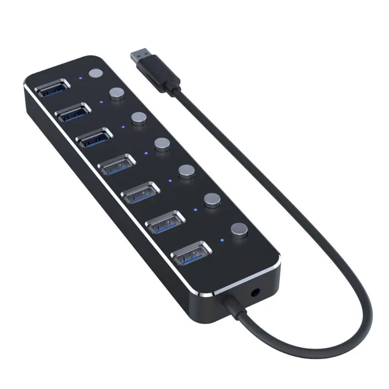 Алюминиевый USB 3,0 концентратор 7 портов USB удлинитель разветвитель с индивидуальным переключателем вкл/выкл 83XB