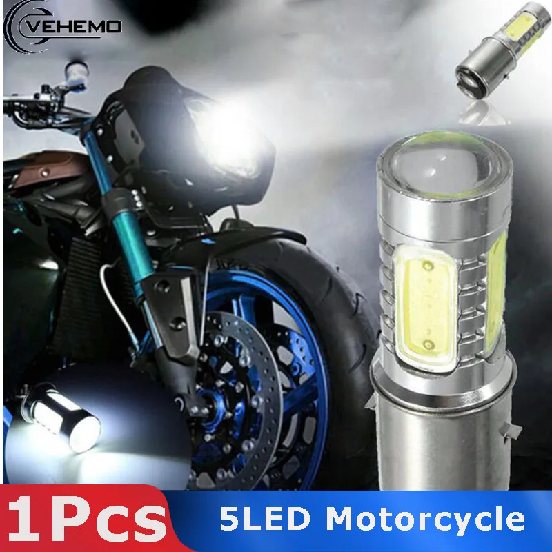 

VEHEMO 1pcs 5 LED Motorcycle Scooter Moped Headlight Headlamp Bulb Fog Light B35 12V 7.5W 6500k Motobike Accessories
