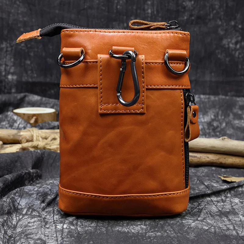 Мужская винтажная поясная сумка из натуральной кожи с ремнем на плечо, красная маленькая кожаная сумка crazy horse через плечо, поясная сумка