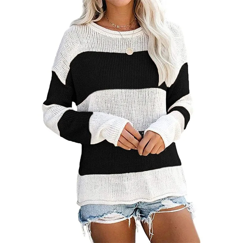 

Sweater Women's Striped Pullovers Vintage 2020 Fashion Preppy Style Tops Street Style Long-sleeved Flat Knitted Girls Full