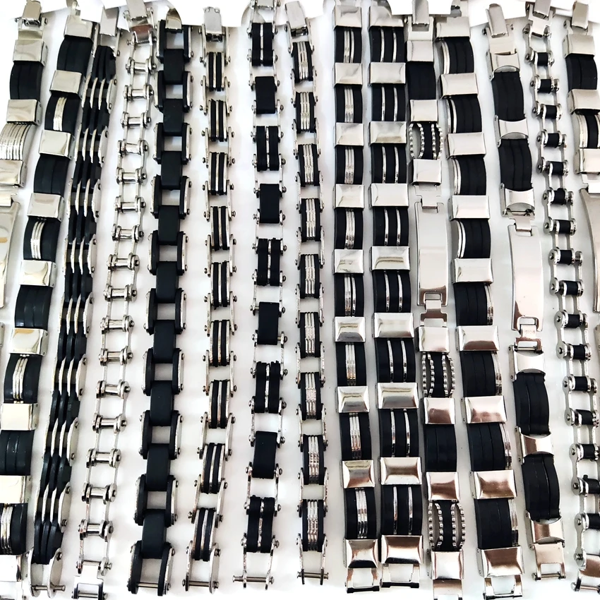 12pcs/lot Top Design Mix Men Stainless Steel Bracelets Man Punk Wristbands Male Cuff Bangle Wholesale Party Jewelry Gift Favor | Украшения