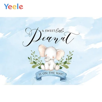 

Birthday Photo Backgrounds Children Photocall Baby Shower Photophone Gradient Blue Elephant Leaves Photography Backdrops