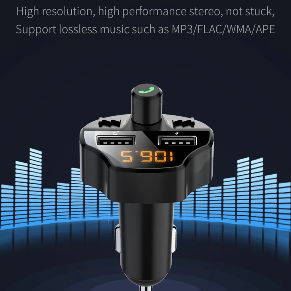 Bluetooth 5,0 Автомобильный MP3-плеер адаптер батарея Снижение напряжения шума TF карта Hands-free Dual USB зарядное устройство