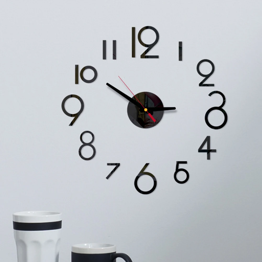 Gifts Simple For Home Battery Operated Silent Large Decorative Convenient DIY Modern Acrylic Mirror Full Digital Wall Clock |