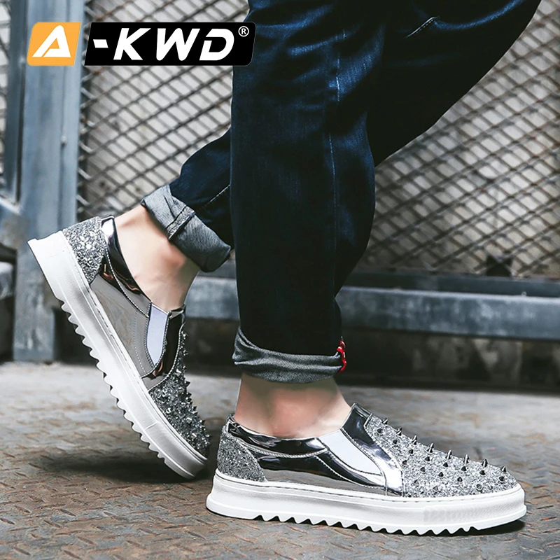 Мужские лоферы Цвет серебристый черный Mocasines De Hombre Низкая обувь для вождения с