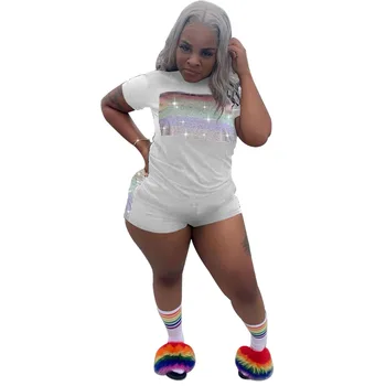

Summer Autumn Women Two Piece Set Top and Pants Plus Size Tracksuit Sweatsuit Outfit Rainbow Diamond Active Sets