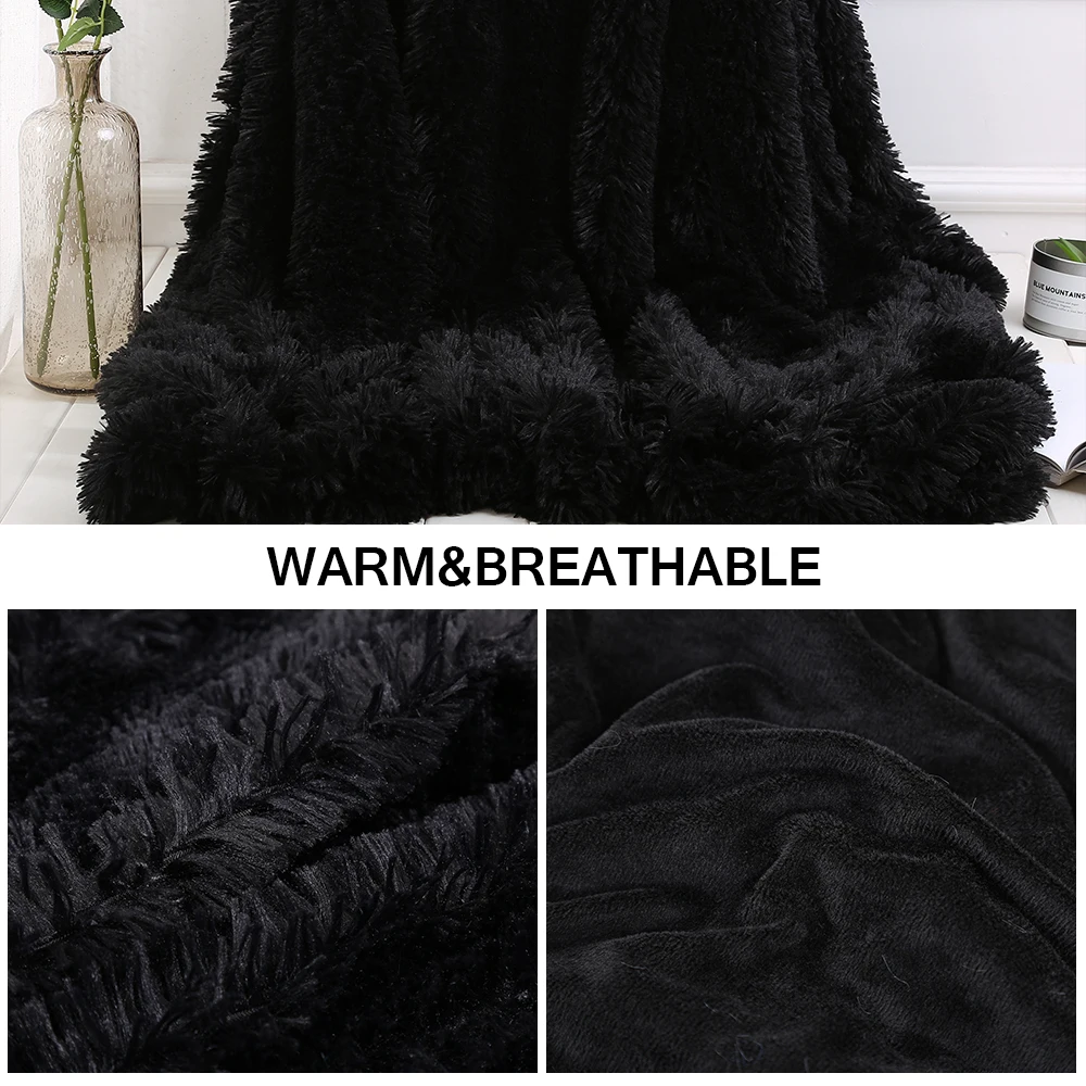 DIDIHOU 130x160cm Solid Color Shaggy Blanket Soft Plush Reversible Baby Blankets Washable Bed Couch Microfiber Adult Blanket